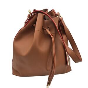 Vince Camuto Leila Brown Leather Drawstring Bucket Bag